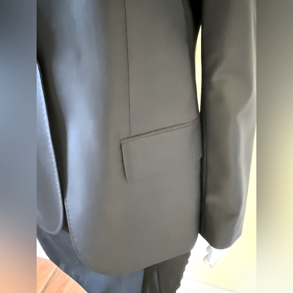 Elegant classic shiny black 87% fine wool double collar blazer jacket Eur44 US12 - Picture 5 of 16